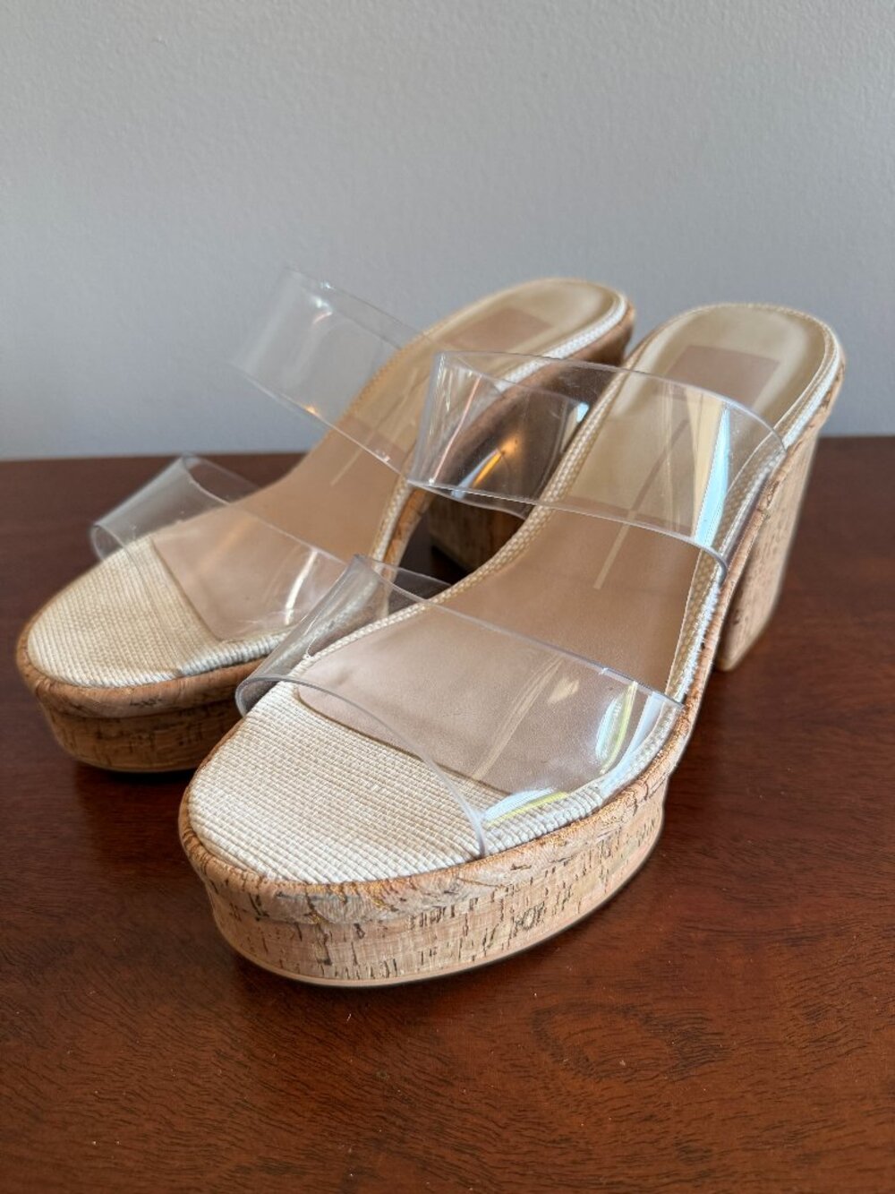 Dolce Vita Latoya Cork Platform Wedge Sandals Clear Strap Size 7.5